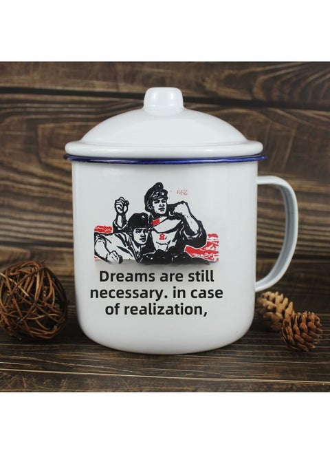 Old-fashioned Nostalgic Thickened Double-lined Iron Tea Jar With Lid Veteran Cadres Cup Cup Cup Cup Cup Optional Pattern Printing-Color:Dreams Still Exist.-Capacity:12cm 1000mL (with Lid)