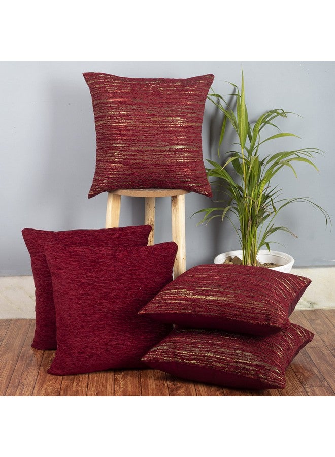 Cazimo Jacquard Abstract Cushion Covers - Set of 5, 16 * 16 inches (Maroon) - Image 1