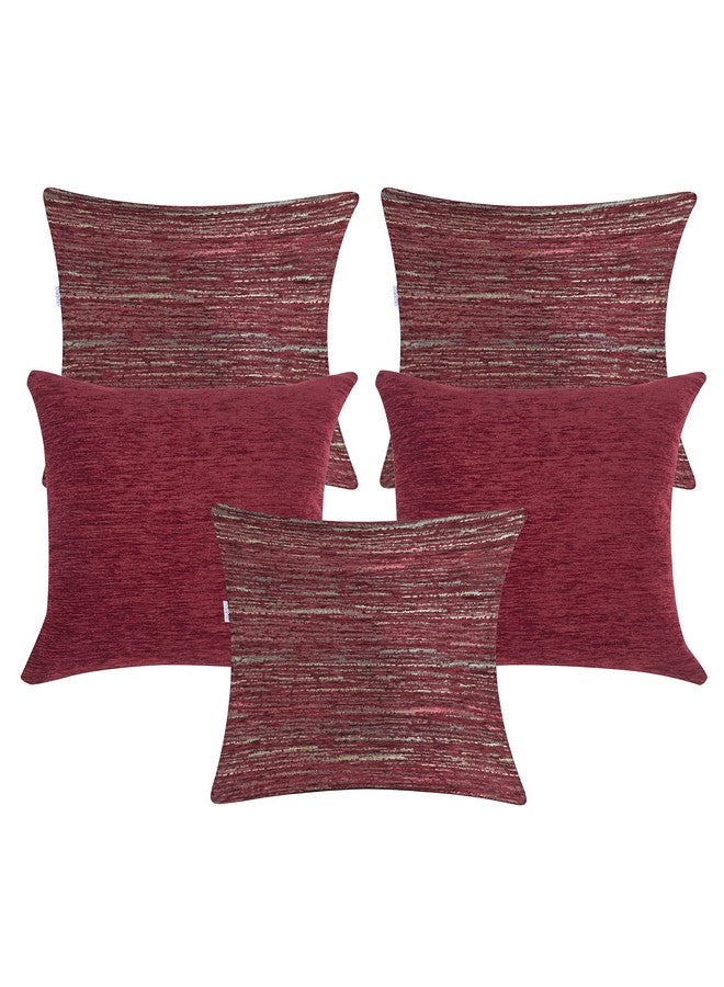 Cazimo Jacquard Abstract Cushion Covers - Set of 5, 16 * 16 inches (Maroon) - Image 2