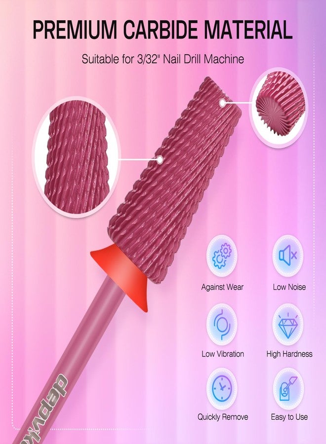 Depvko 5 in 1 Nail Drill Bits, 3/32" Carbide Tungsten Nail Bits for Nail Drill, Professional Two Way Rotate Gel Remover Drill Bit for Manicure Pedicure (Classic 5in1-Red, Fine-F) - Image 2