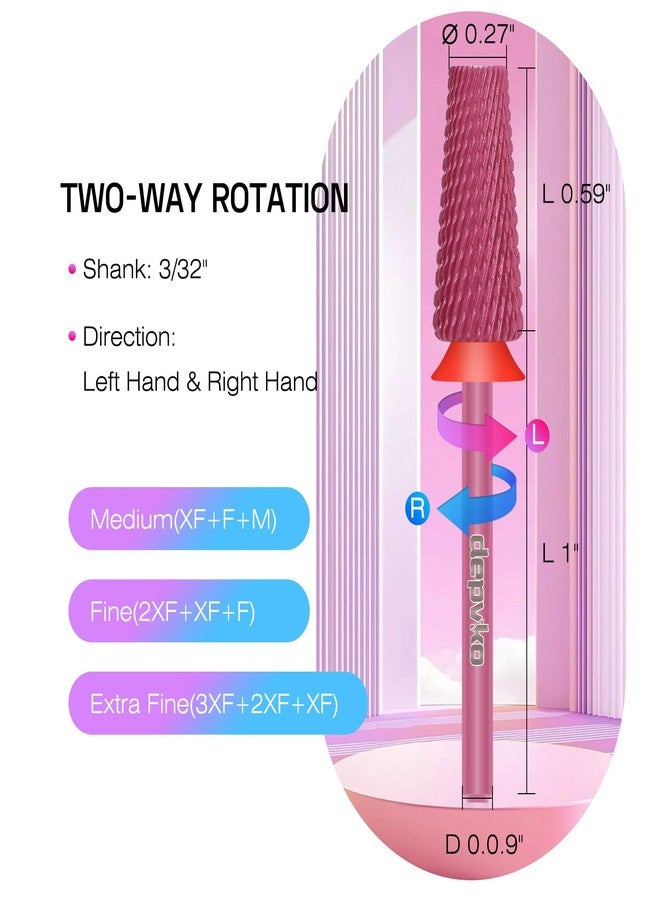 Depvko 5 in 1 Nail Drill Bits, 3/32" Carbide Tungsten Nail Bits for Nail Drill, Professional Two Way Rotate Gel Remover Drill Bit for Manicure Pedicure (Classic 5in1-Red, Fine-F) - Image 5