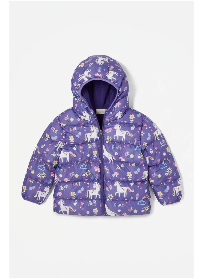 جون June Unicorn Butterfly Patterned Fleece Inside Girls' Coat Purple