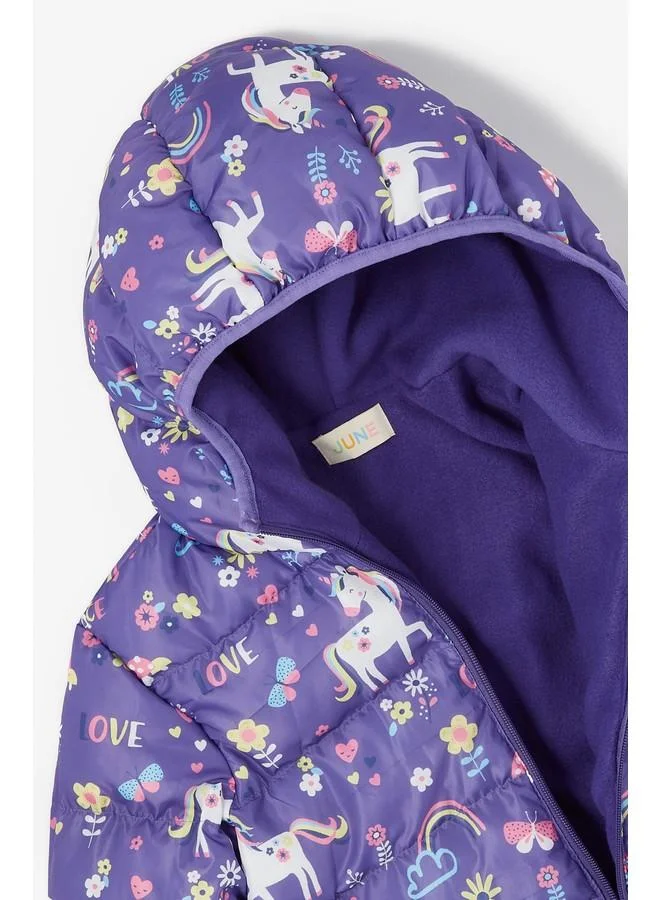 JUNE June Unicorn Butterfly Patterned Fleece Inside Girls' Coat Purple