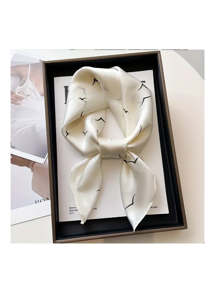 Zeemey Four-piece set of exquisite printed small square scarves, women's silk scarf set, including 4 different patterns such as flying birds, ink painting, and retro elements, smooth fabric, 70*70cm, can be used as scarves, hairbands - Image 4