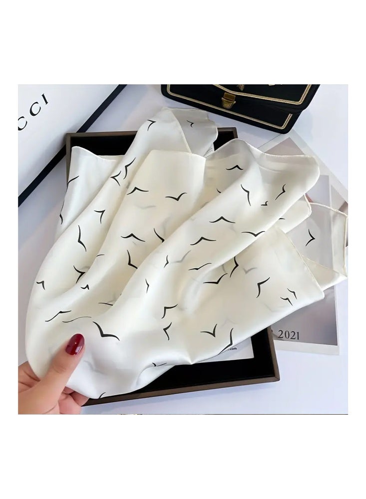 Zeemey Four-piece set of exquisite printed small square scarves, women's silk scarf set, including 4 different patterns such as flying birds, ink painting, and retro elements, smooth fabric, 70*70cm, can be used as scarves, hairbands - Image 5