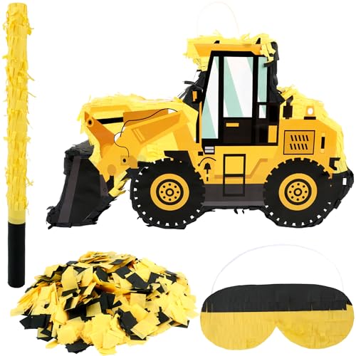 Drayear Construction Dump Truck Pinata with Pinata Bat Blindfold Confetti Construction Tractor Excavator Pinatas for Kids Birthday Construction Themed Party - Image 1