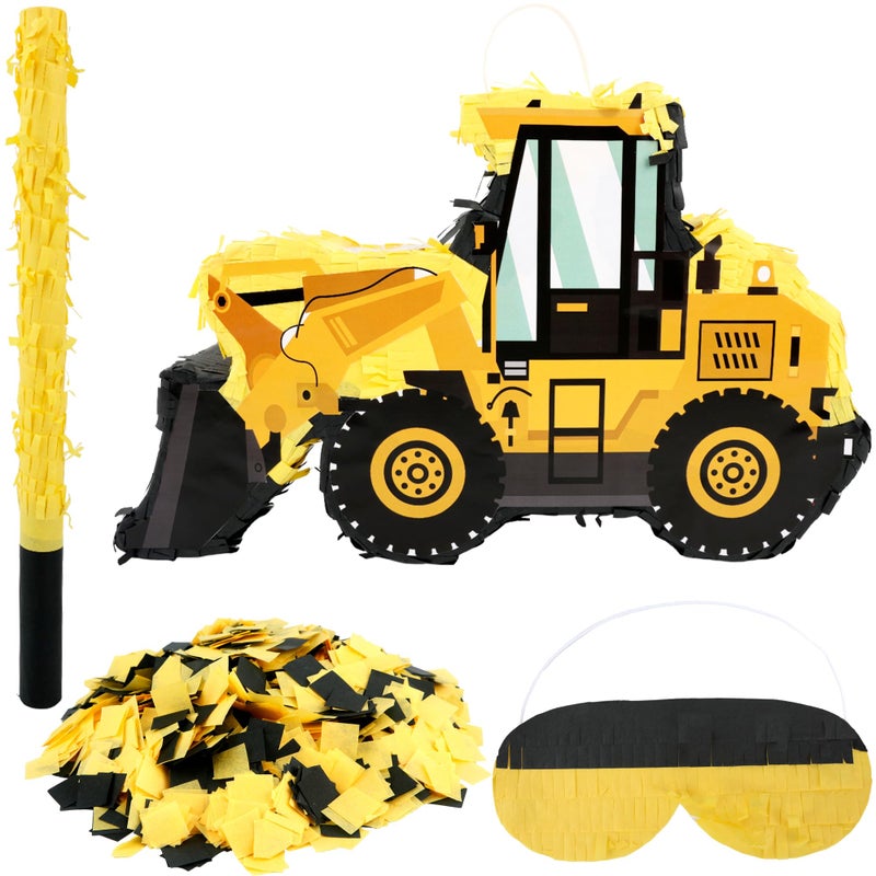 Drayear Construction Dump Truck Pinata with Pinata Bat Blindfold Confetti Construction Tractor Excavator Pinatas for Kids Birthday Construction Themed Party - Image 3