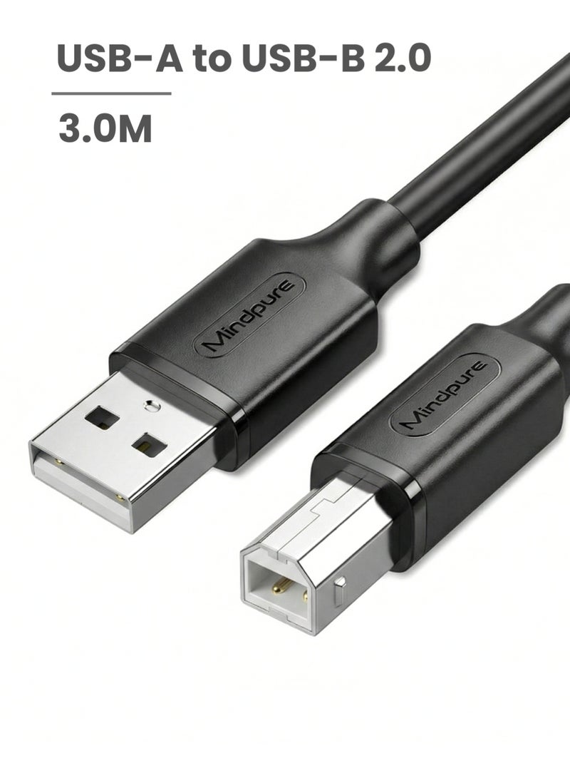 كابل طابعة مايند بيور Mindpure بطول 3 متر، كابل سكنر USB 2.0 عالي السرعة من النوع A إلى B، متوافق مع طابعات اتش بي، كانون، إبسون، براذر، سلك طابعة، ملحقات كمبيوتر، توصيل سريع، مكتب، طابعة ليزر - Image 1