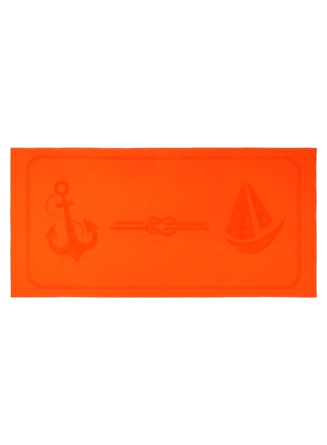 Anemoss Large Size Beach Towel, 100% Turkish Cotton, Sail Anchor Design, Orange, High Absorbent, Soft Towel, 70x140cm - Image 1