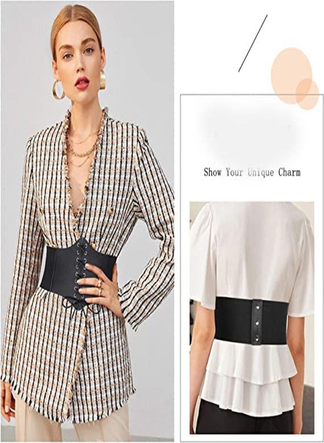 Corset Belt for Women, Wide Elastic Tied Waspie Belts, Lace-up Leather Waist Belts for Women Dresses, Control Waist Trainer Corset, Back Pain Relief, Slimming Shirt Training Vest Yoga Belt(M) - Image 3