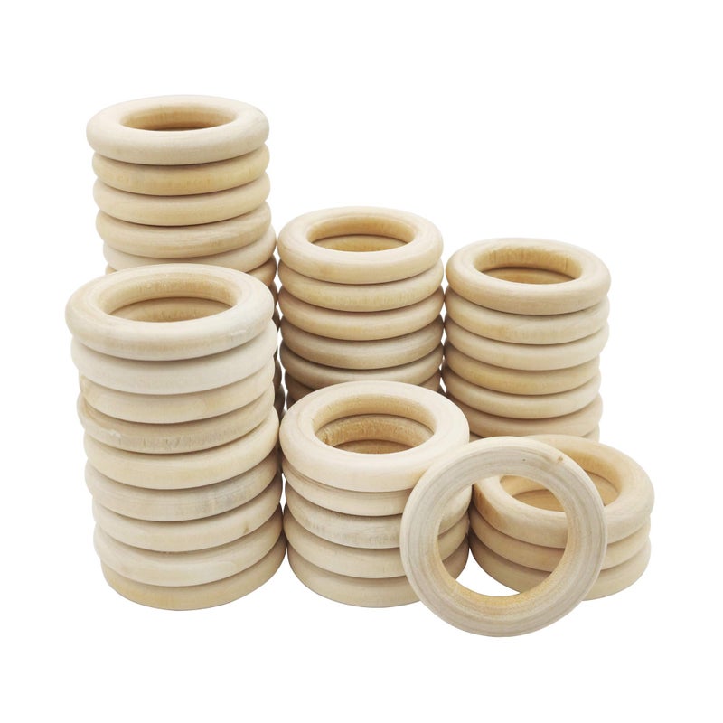 50 Pieces Natural Wooden Rings for DIY Craft Unfinished Handmade Wood Rings Circles Without Paint for Wood Ring Pendant Connectors Jewelry Making 35MM138
