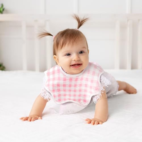 Yearntown 6 Pack Baby Muslin Bibs for Girls Boys Adjustable 100% Cotton Soft for Drooling and Teething Organic Lap-Shoulder(Pink Bow) - Image 5