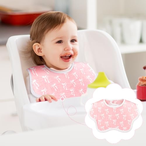 Yearntown 6 Pack Baby Muslin Bibs for Girls Boys Adjustable 100% Cotton Soft for Drooling and Teething Organic Lap-Shoulder(Pink Bow) - Image 4