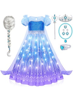 G.C Girls Light Up Elsa Frozen Costume Dress Princess Dress Up Clothes With Cape Toddler Kids Wig Crown Jewelry Halloween Cosplay Birthday Party Gifts  - Image 1