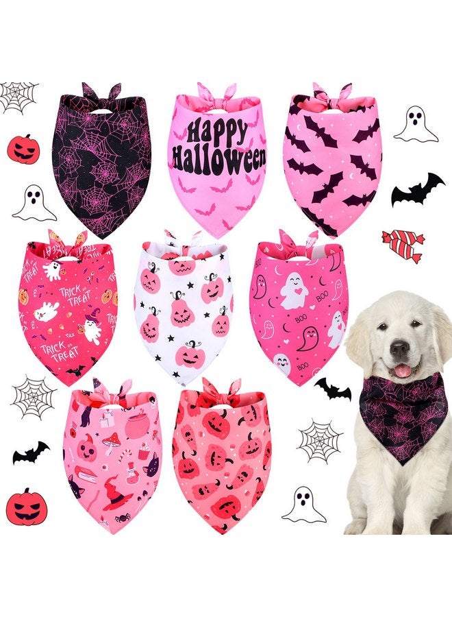 Sanwuta 8 Pcs Halloween Dog Bandanas for Dogs Halloween Dog Costume Pink Pumpkin Bat Ghost Triangle Pet Scarf for Female Dogs Adjustable Dog Bibs Scarf for Halloween Costume Accessories Decoration - Image 1