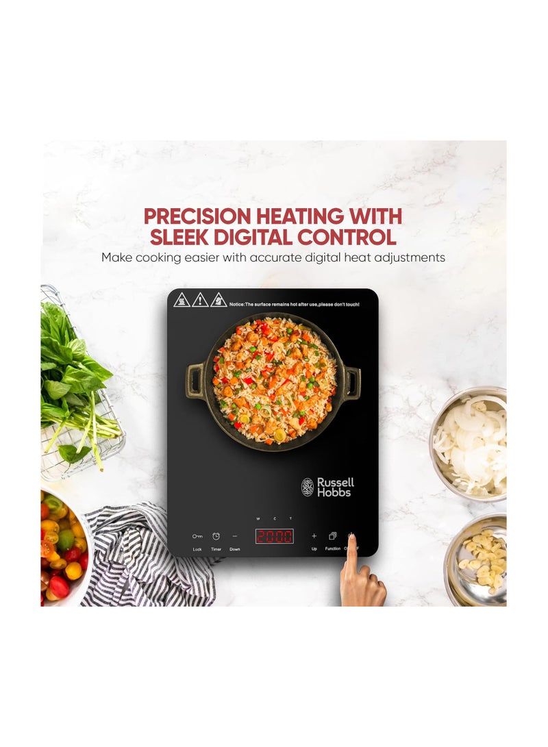راسيل هوبز موقد كهربائي فردي من راسل هوبز T2 2000 واط، تصميم مدمج، حل طهي محمول مع تحكم في درجة الحرارة، مؤقت قابل للبرمجة لمدة 3 ساعات، تحكم باللمس - أسود - Image 3