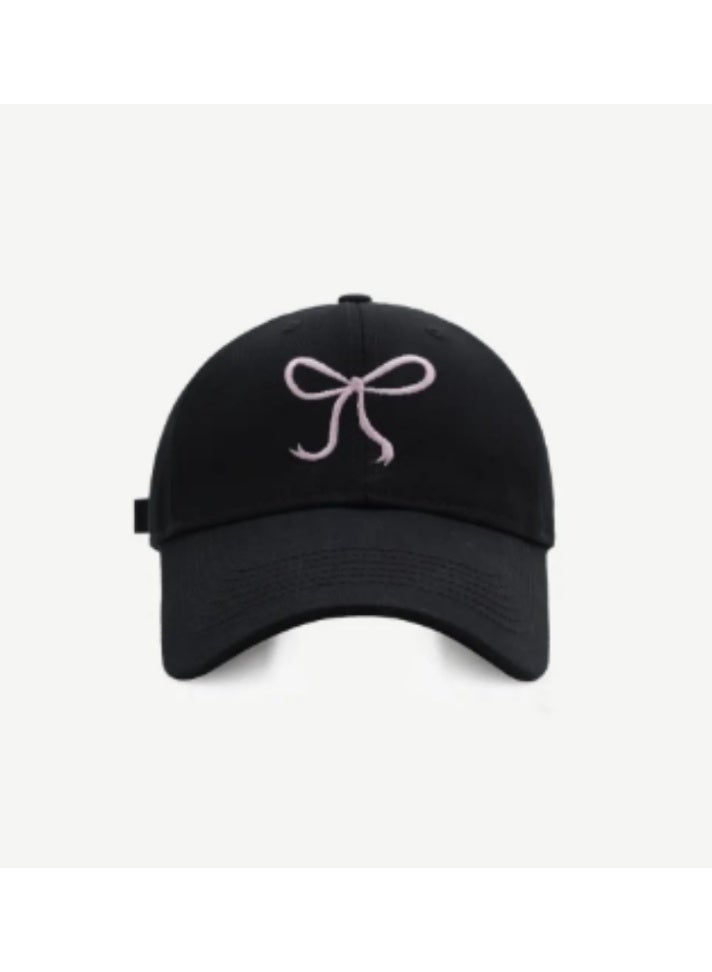 NEW ERA Black Baseball Cap with Pink Bow Embroidery