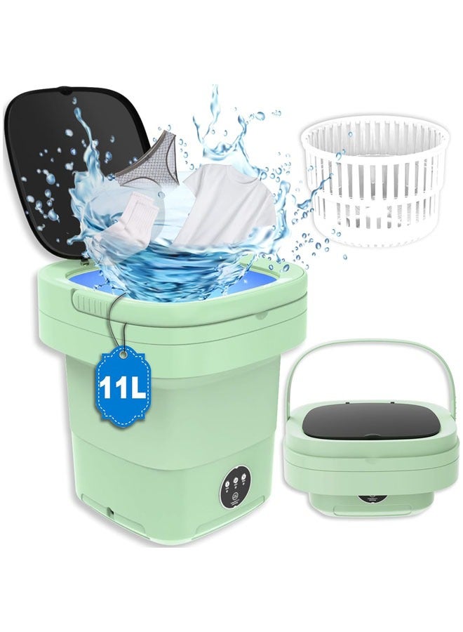 Portable Washing Machine, Foldable Mini Washing Machine, 11 L Large Capacity, Small Collapsible Laundry Washer for Apartment, Travel, RV, Underwears, Socks, Baby Clothes, Green - Image 1