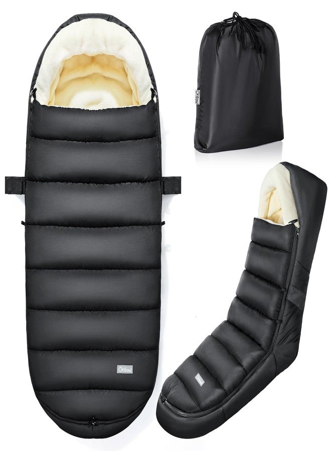IvyWind Stroller Footmuff, Baby Winter Stroller Bunting Bag with Removable Zipper, Universal Warm Sleeping Bag for Cold Weather, Waterproof & Cozy Fleece Lining for Toddler Infant Kids, Black - Image 1