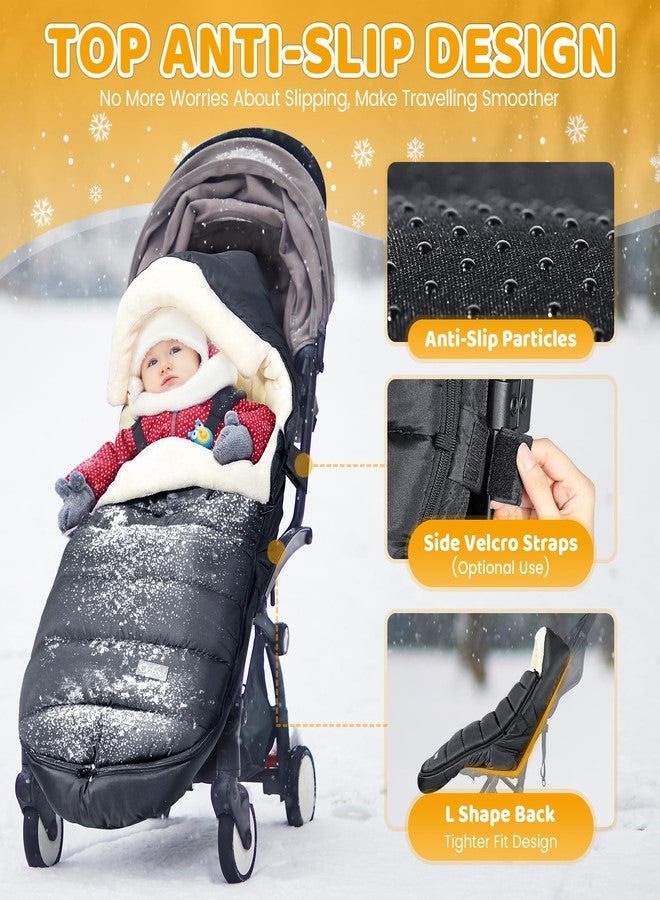 IvyWind Stroller Footmuff, Baby Winter Stroller Bunting Bag with Removable Zipper, Universal Warm Sleeping Bag for Cold Weather, Waterproof & Cozy Fleece Lining for Toddler Infant Kids, Black - Image 2