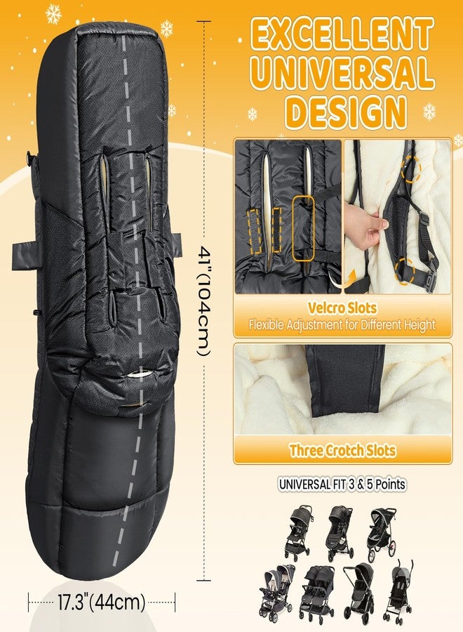 IvyWind Stroller Footmuff, Baby Winter Stroller Bunting Bag with Removable Zipper, Universal Warm Sleeping Bag for Cold Weather, Waterproof & Cozy Fleece Lining for Toddler Infant Kids, Black - Image 5