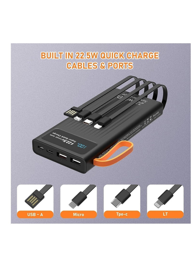 أوالي, بنك طاقة بسعة 20000 مللي أمبير مع كابلات مدمجة، شحن سريع بقوة 22.5 واط، منفذ Type-C PD، شاشة رقمية، ضوء LED، (أسود) - Image 3