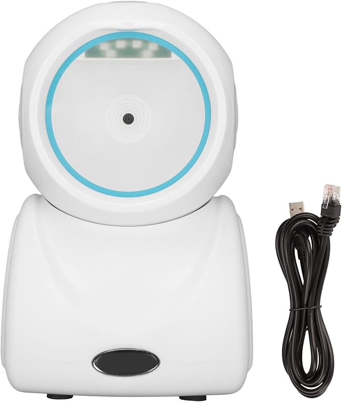 ماسح رمز الاستجابة السريعة الأبيض لسطح المكتب دقة عالية فك تشفير سريع USB استشعار متعدد الاتجاهات لمتاجر التجزئة - Image 1