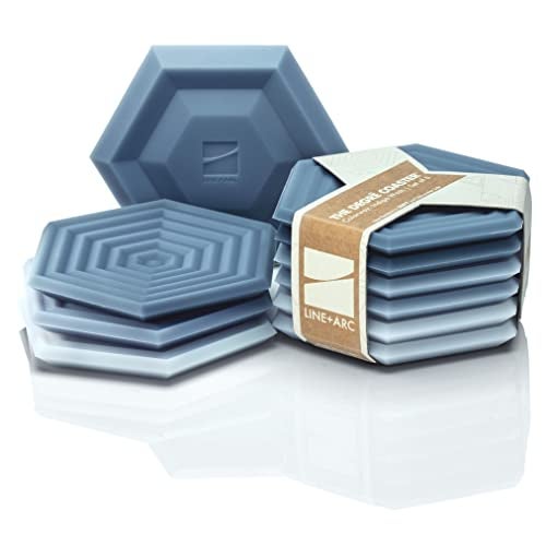 LINEARC Extra Thick Silicone Coasters As Seen in NYTimes WireCutter Waterproof AntiStain HeatSafe DishwasherSafe Degr Coasters Set of 6 Indigo Wash Outdoor Rubber MidCentury Modern