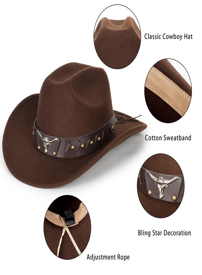 CaySep Women-Rhinestone-Western-Cowboy-Hats - Vintage-Wide-Brim-Cowgirls-Hat Bling-Diamond-Hat for Disco Music Party M/L, Unique Coffee, M - Image 2