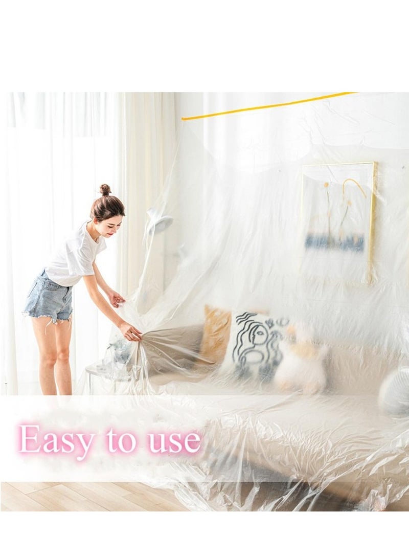 Dust Sheets Roll Plastic Masking Film Pre-Taped Adhesive Sheet Dust-Proof & Waterproof Shields for Painting, Decorating, Furniture Covering (300cm*10m) - Image 4