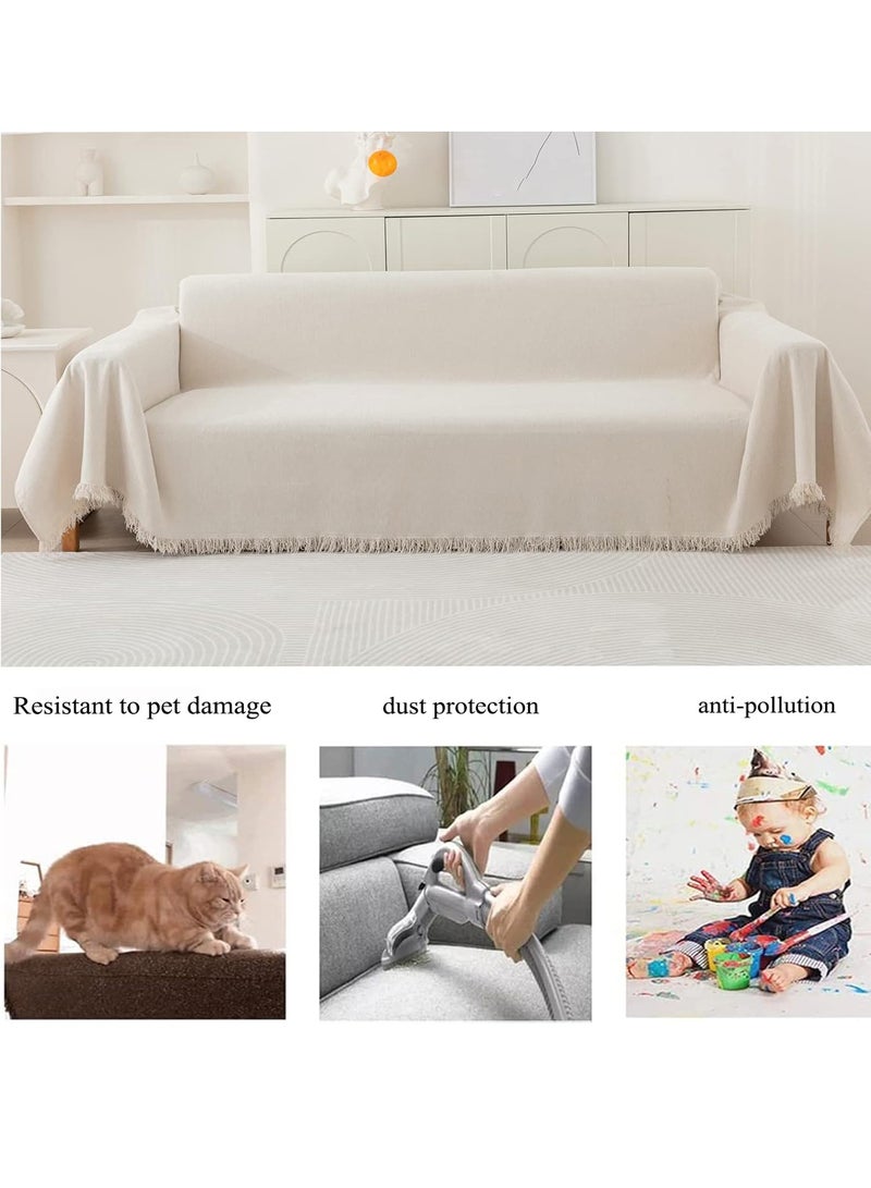 مارلا مول غطاء أريكة على الطراز البوهيمي، مناسب لغطاء الأريكة الزاوية (على شكل حرف L)، غطاء أريكة قابل للغسل، ناعم، مسامي، عالمي لجميع المواسم، مقاوم للماء، مضاد للخدش ومضاد للغبار. (أبيض، الطول: 300 × العرض: 180 سم) - Image 1