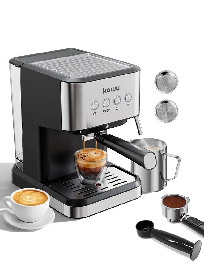 Kawu 20 Bar Semi-Automatic Espresso Coffee Machine with Milk Frother Wand & Removable Water Tank for Home Office Use - Image 1