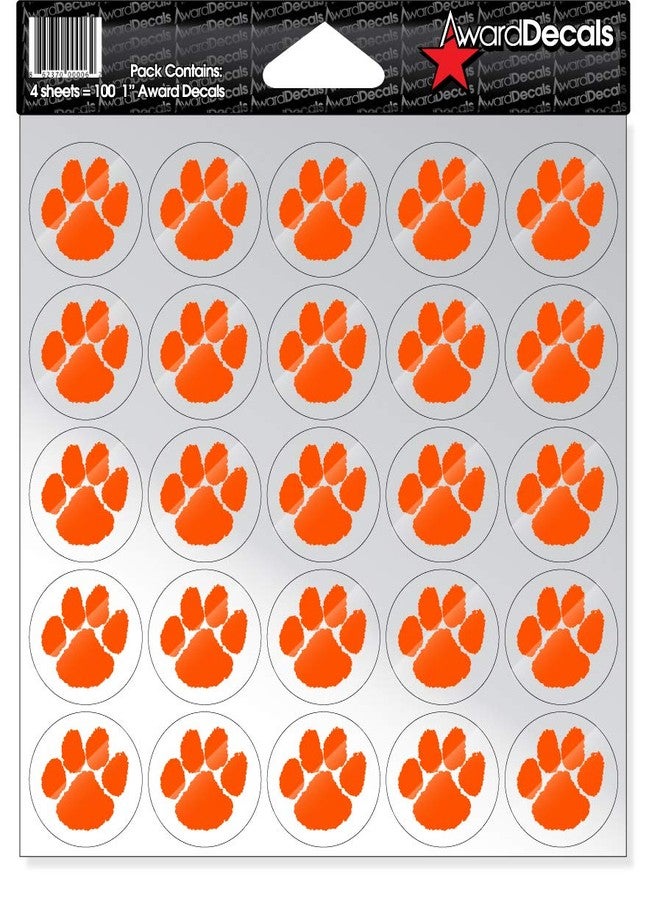 مجموعة ملصقات Award Decals Paw (برتقالي على شفاف) (100 ملصق) 1 بوصة. ملصقات Award Decals الأصلية الممتازة للخوذات، بسماكة 20 مل. صُنعت في الولايات المتحدة الأمريكية منذ عام 1976.