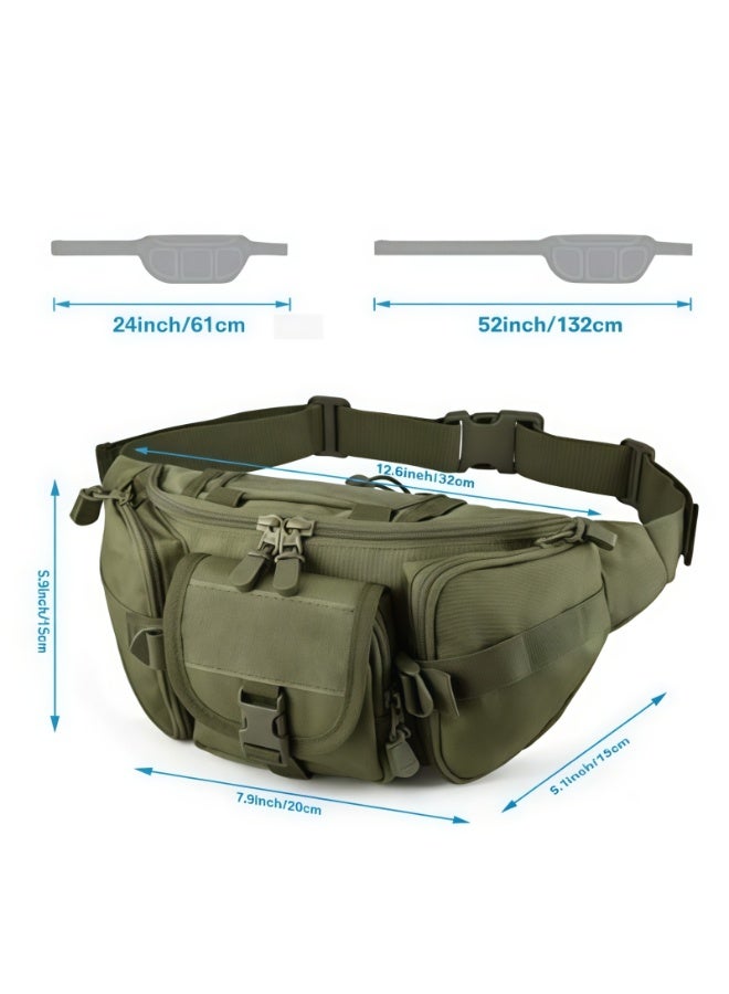 SHENGHUI Tactical Fanny Pack, Military Waist Bag Pack with U.S Patch Utility Hip Belt Bumbag for Outdoor Fishing Hiking, Army Green 5 Zipper Pockets,S, Tactical Fanny Pack - Image 2