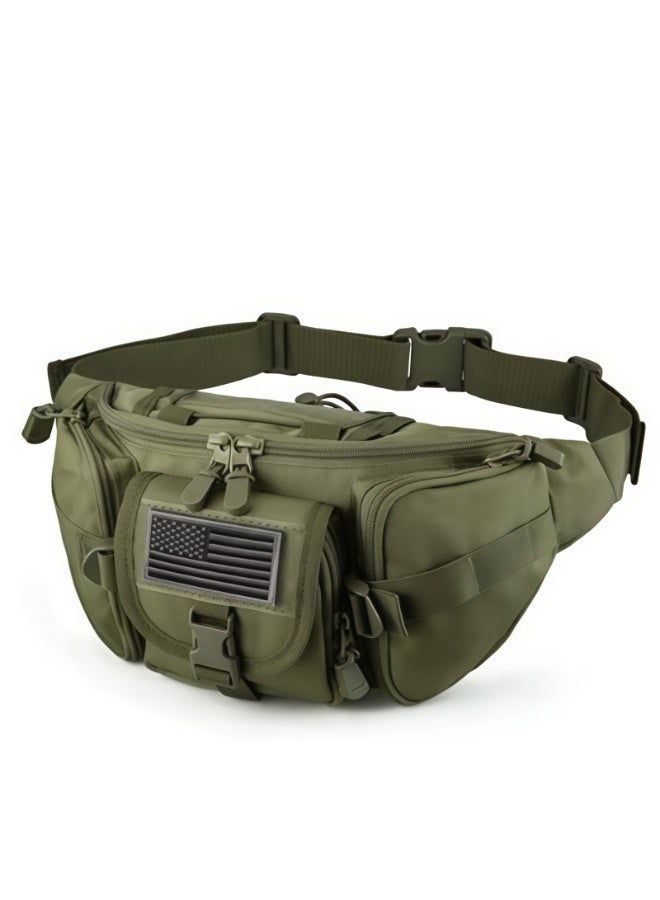 SHENGHUI Tactical Fanny Pack, Military Waist Bag Pack with U.S Patch Utility Hip Belt Bumbag for Outdoor Fishing Hiking, Army Green 5 Zipper Pockets,S, Tactical Fanny Pack - Image 1