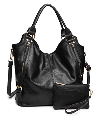 ITSCOSY Women Tote Bag Handbags PU Leather Fashion Hobo Shoulder Bags with Adjustable Shoulder Strap, M, Black - Image 1