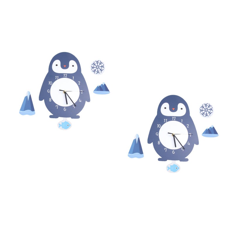 2 pcs Adorable Room Clock Cartoon Penguin Clock Wall Hanging Clock DIY Time for Home Kindergarten - Image 1