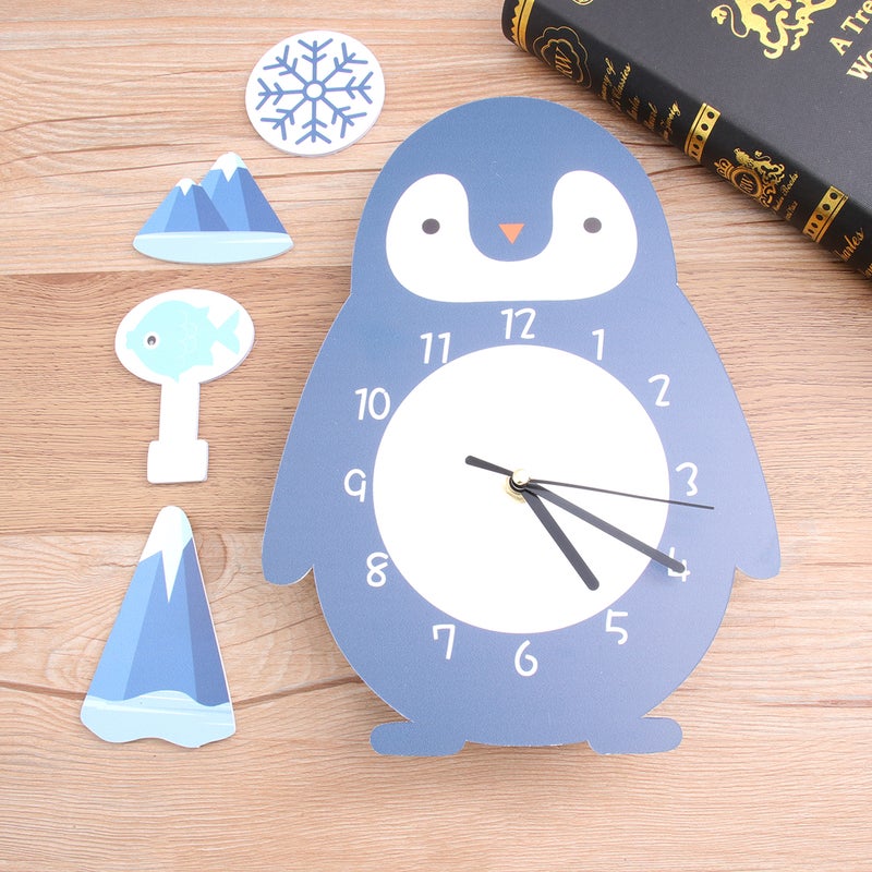 2 pcs Adorable Room Clock Cartoon Penguin Clock Wall Hanging Clock DIY Time for Home Kindergarten - Image 3