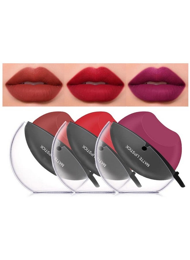 DAGEDA 3 Colors Matte Lipstick Set, Matte Velvet Lipstick Lip Shape Lazy Lipstick, Long Lasting High Pigmented Nonstick Cup Lip Gloss, Waterproof Easy To Color Lipstick Lazy Lip Makeup (Color B) - Image 1