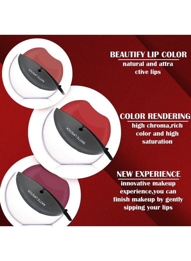 DAGEDA 3 Colors Matte Lipstick Set, Matte Velvet Lipstick Lip Shape Lazy Lipstick, Long Lasting High Pigmented Nonstick Cup Lip Gloss, Waterproof Easy To Color Lipstick Lazy Lip Makeup (Color B) - Image 3