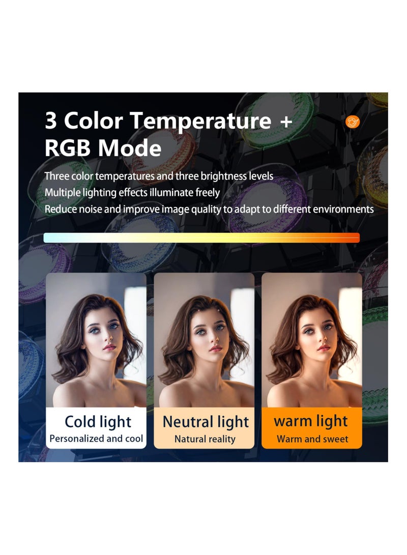 إسكدنيا ضوء سيلفي محمول 82 LED ضوء هاتف 3 أوضاع إضاءة وأوضاع RGB ضوء قابل لإعادة الشحن حامل هاتف قابل للطي للصور السيلفي، فلوغ، تيك توك، فيديو (مع حامل قابل للطي) - Image 2