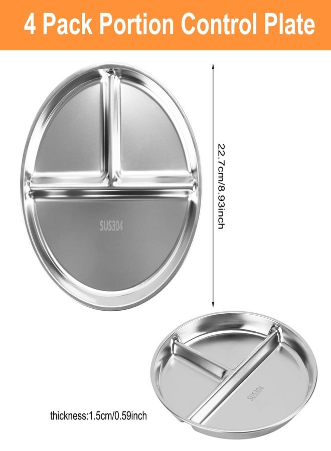 Zalaxt Portion Control Plates Set of 4 Stainless Steel Divided Plates 9" Reusable Dinner Plates (4) - Image 2