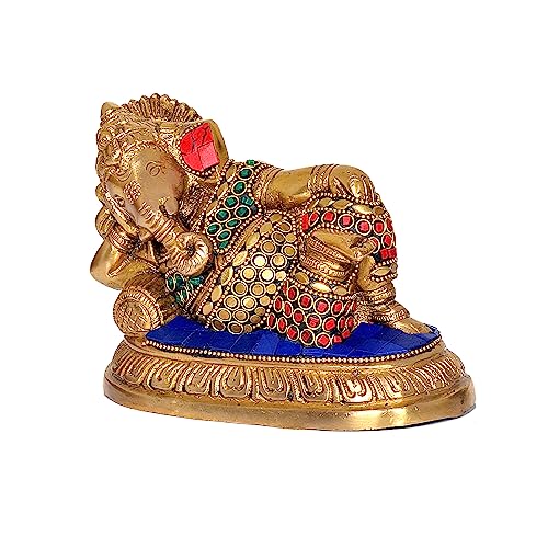 Idol Collections Brass Resting Relaxing Ganesh Inlay Work Figurine - Multicolour, Standard, Height 7 Inches - Image 5