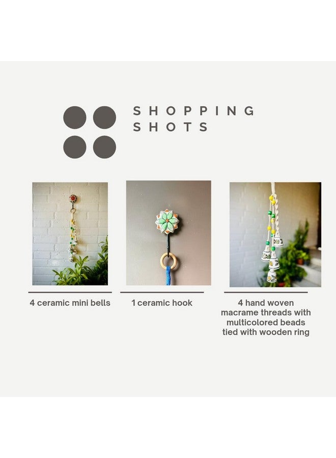 Shopping Shots Macrame Symphony, Symphony Chimes | Bunch of 4 (Mini) Bells Tied with Macrame. Ceramic Hook Included to Hand Chime. - Image 2