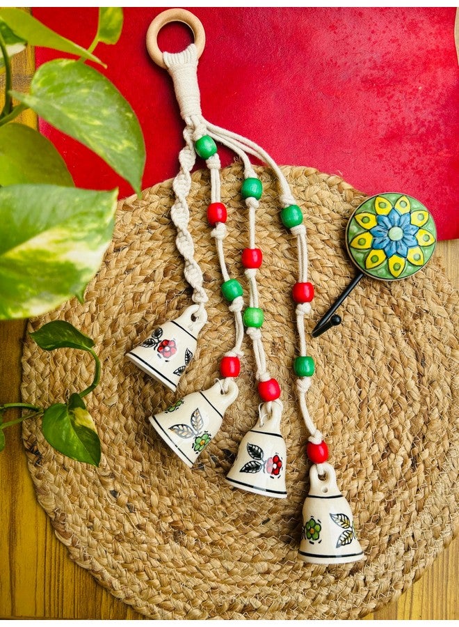 Shopping Shots Macrame Symphony, Symphony Chimes | Bunch of 4 (Mini) Bells Tied with Macrame. Ceramic Hook Included to Hand Chime. - Image 4