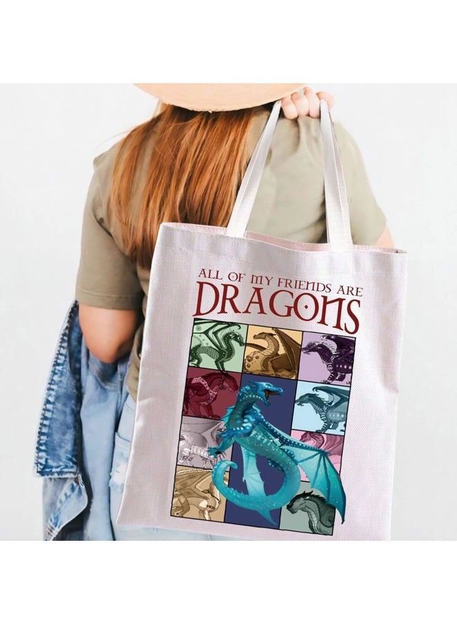 TOBGBE Wings Fire Novel Inspired Tote Bag Dragon Lover Gift All Of My Friends Are Dragons Reusable Grocery Shopping Bag Dragon Gift (TB, Blue Dragon Tote) - Image 2