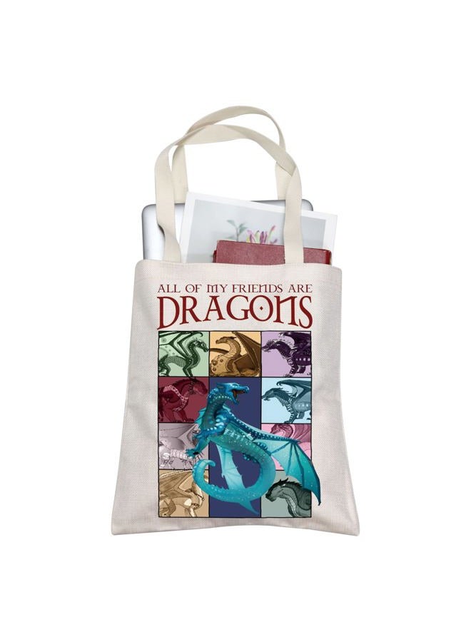 TOBGBE Wings Fire Novel Inspired Tote Bag Dragon Lover Gift All Of My Friends Are Dragons Reusable Grocery Shopping Bag Dragon Gift (TB, Blue Dragon Tote) - Image 1