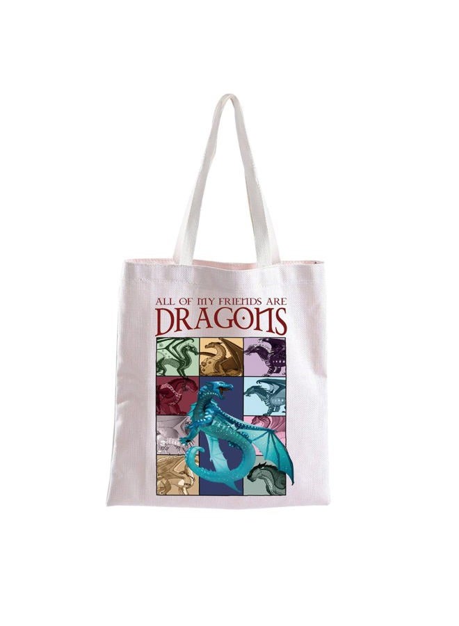 TOBGBE Wings Fire Novel Inspired Tote Bag Dragon Lover Gift All Of My Friends Are Dragons Reusable Grocery Shopping Bag Dragon Gift (TB, Blue Dragon Tote) - Image 4