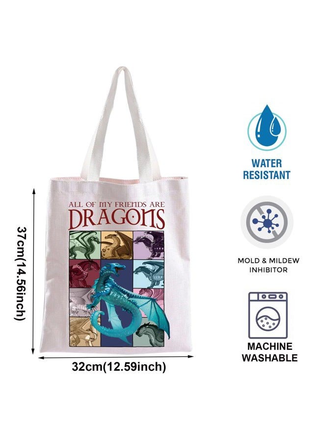 TOBGBE Wings Fire Novel Inspired Tote Bag Dragon Lover Gift All Of My Friends Are Dragons Reusable Grocery Shopping Bag Dragon Gift (TB, Blue Dragon Tote) - Image 3