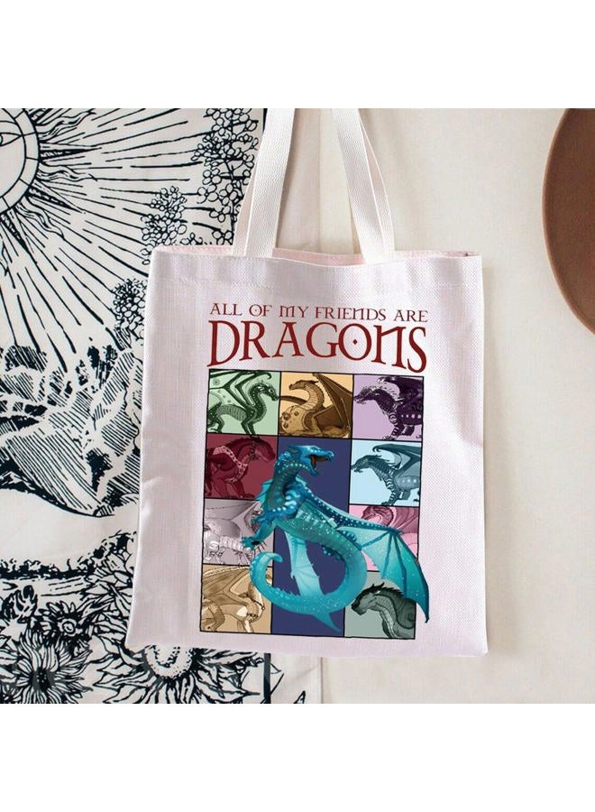 TOBGBE Wings Fire Novel Inspired Tote Bag Dragon Lover Gift All Of My Friends Are Dragons Reusable Grocery Shopping Bag Dragon Gift (TB, Blue Dragon Tote) - Image 5